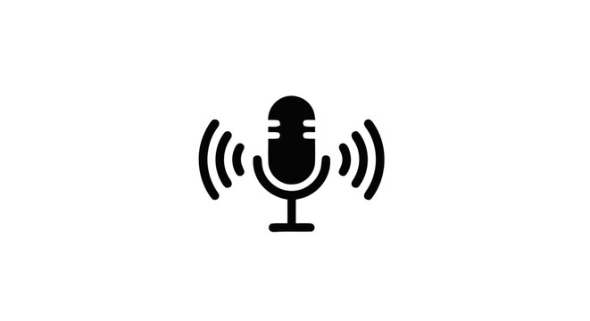 Black Microphone Icon With Sound Waves.
