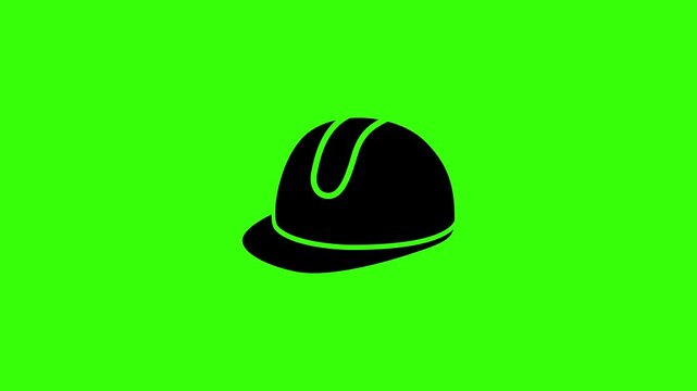Black Safety Helmet Icon Falling And Bouncing On Green Screen