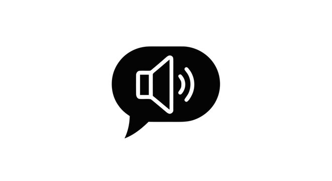 Black speech bubble with speaker icon.