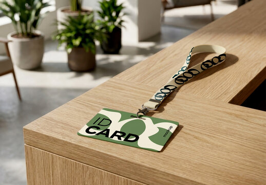ID Card Lanyard Mockup on Reception Desk