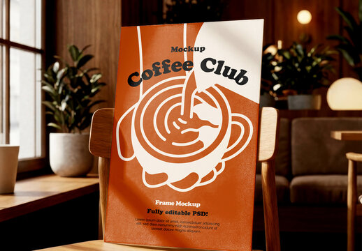 Framed Poster Mockup on Chair in Cafe