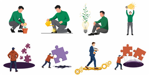 Fototapeta premium Set of Business Concept Illustrations for Innovation Idea Growth Problem Solving and Creative Thinking