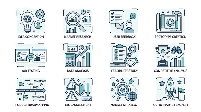 Business Strategy Icons: Startup Lifecycle - Idea to Launch