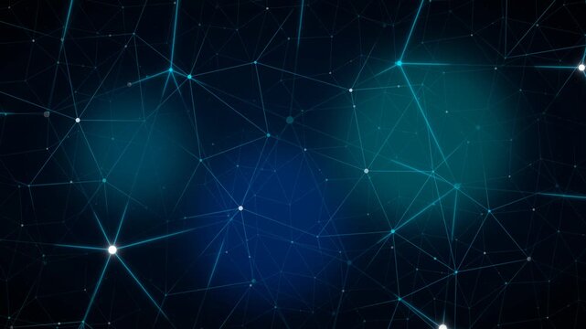 Elegant geometric plexus connected nodes forming blue cyber network