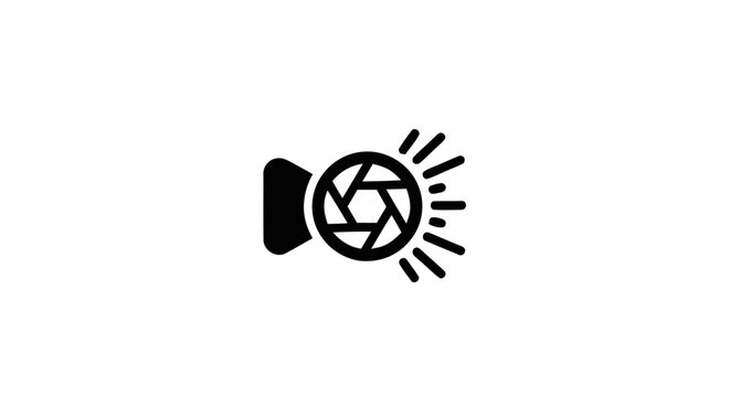 Camera shutter icon with sun rays.