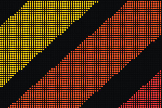 Diagonal led matrix display with yellow, orange, and red pixel grid