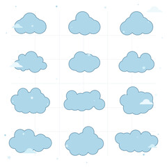 Obraz premium Set Of Simple Circle Shape Clouds Vector Graphic Illustration Featuring Minimalist Rounded Blue Designs Perfect For Weather And Sky Themed Creative Projects