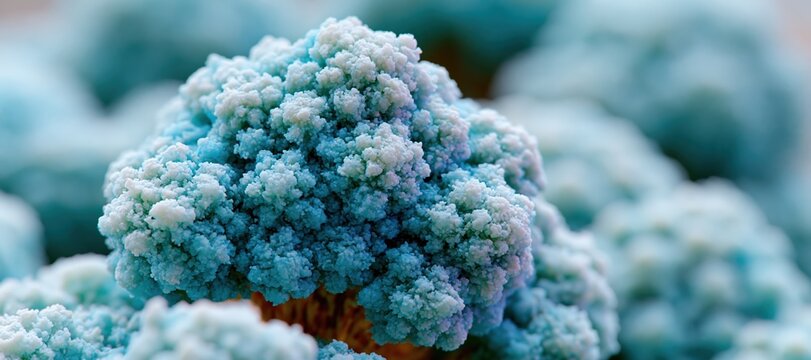 Organic particle forms under microscope with clean blue - white illumination