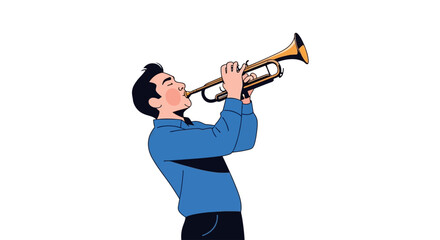 A man playing a brass trumpet with passion and focus. © Konco