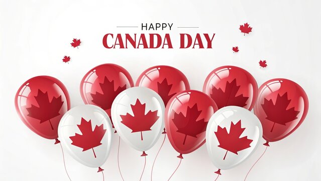 Glossy Red And White Heart Balloons Celebrating Canada Day.