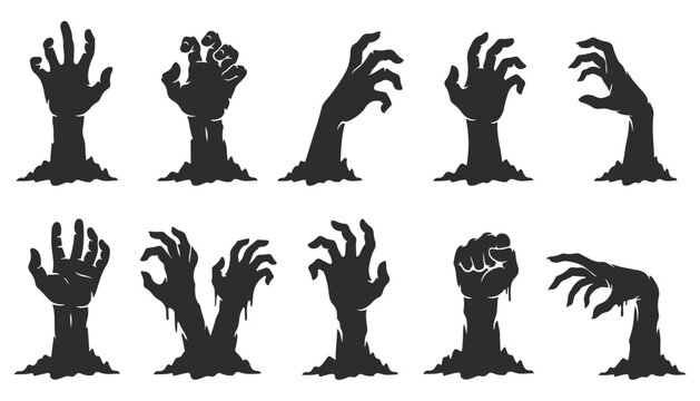 halloween zombie hands silhouette vector