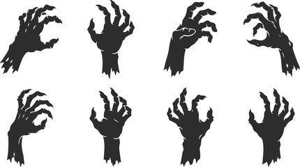 halloween zombie monster hands silhouettes collection vector illustration © sefatahmed