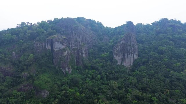 Ancient Nglanggeran Volcano Landscape in Yogyakarta, Indonesia. Scenic Mountain and Giant Rock Formation