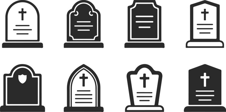 halloween tombstone gravestone silhouettes collection vector illustration