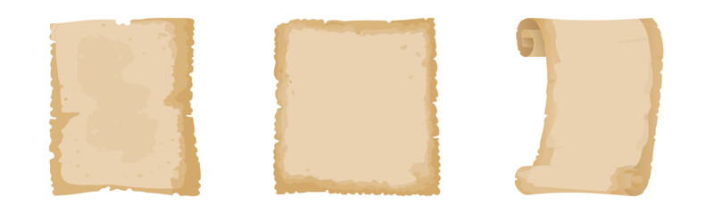 Fototapeta premium Collection of blank vintage parchment paper scrolls for creative retro designs or historical manuscript presentations and letters.