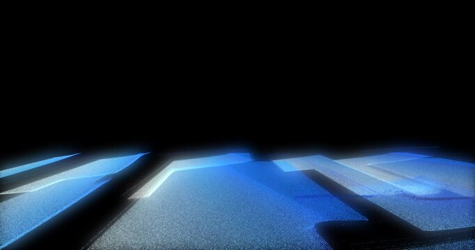 A technical animation displays a geometric flight over blue grid structural panels. The sleek digital matrix layout emphasizes a crisp modern virtual reality perspective.