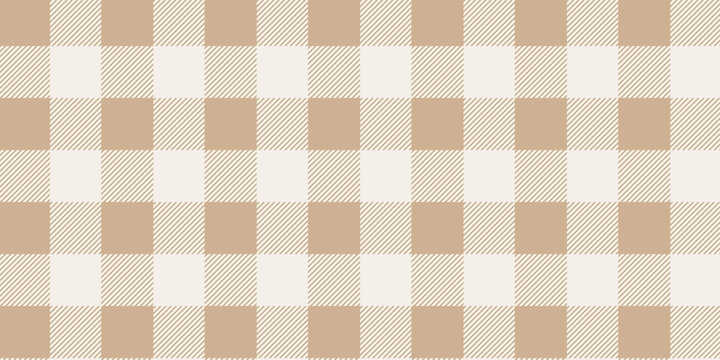 Gingham seamless pattern. Beige and white vichy background texture. Checkered tweed plaid repeating wallpaper. Natural nude fabric and textile swatch design. Vector