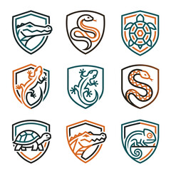 Obraz premium Reptile Emblems: Crocodile, Snake, Turtle, Lizard, Chameleon Icons