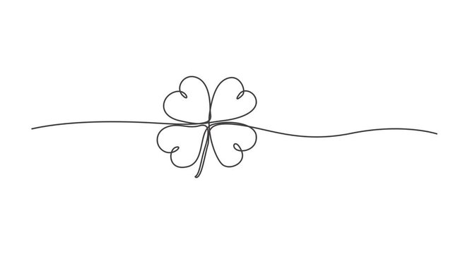 Continuous Line Drawing Four Leaf Clover Animation ,Lucky Shamrock One Line Art Vector Illustration