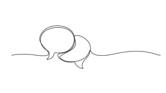 Continuous Line Drawing Speech Bubble Animation, Chat Message Bubble One Line Art Minimalist Vector Illustration