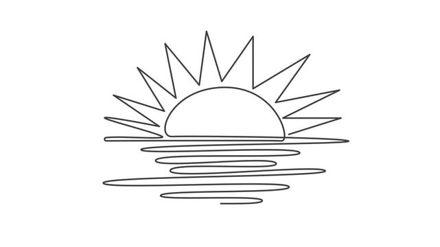 Continuous Line Drawing Sunset Shine Animation ,Minimalist Sun Rays One Line Art Vector Illustration