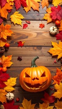Autumn Pumpkin on Wood.