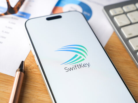 Microsoft SwiftKey logo is displayed on a smartphone screen in Bangalore, India, on June 25, 2026