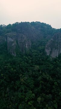 Ancient Nglanggeran Volcano Landscape in Yogyakarta, Indonesia. Scenic Mountain and Giant Rock Formation