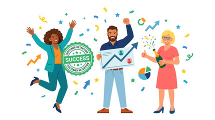 Fototapeta premium Diverse business team celebrating success with champagne and confetti