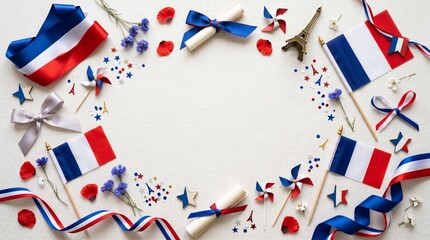 Obraz premium Bastille Day French National Day Celebration Flat Lay with Copy Space