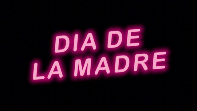Sweet Pink Neon Header 'DIA DE LA MADRE' with Continuous Loop and Clear Background, Ideal for Spanish Mothers Day Greeting Promos