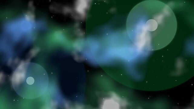 Cinematic space galaxy nebula revealing green and blue dark matter stars