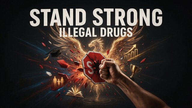 Stand strong against illegal drugs awareness campaign with anti drug message