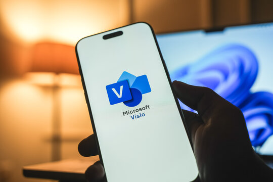 Microsoft Visio logo is displayed on a smartphone screen in Bangalore, India, on June 25, 2026
