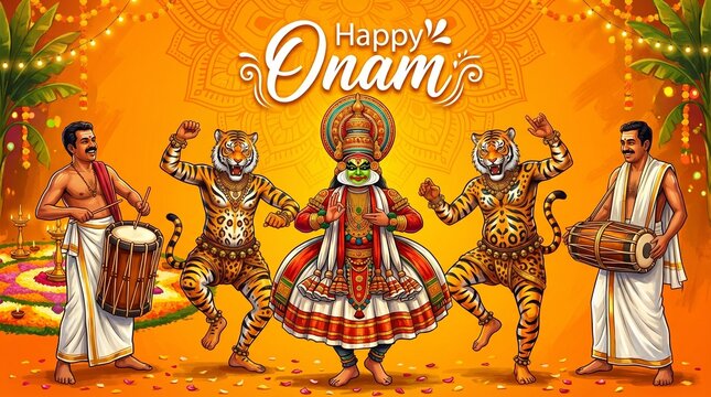 south Indian Kerala festival happy onam greetings background. vector illustration design
