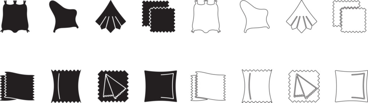 Collection of Various Fabric Swatches and Textile Samples Isolated on Transparent Background