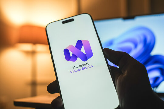 Microsoft Visual Studio logo is displayed on a smartphone screen in Bangalore, India, on June 25, 2026
