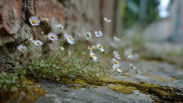 Wild Flowers Growing Through Concrete Crack
