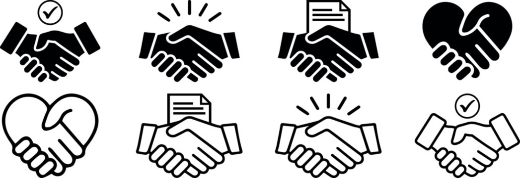 Handshake icons set. Business agreement handshake line and flat icon. Vector Handshake icons. Shaking hands logo. Friendly handshake line and flat style - stock vector eps 10.