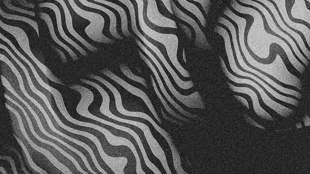 Monochrome wavy black white striped optical illusion pattern texture grain noise abstract art, textured background 4k.