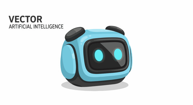 A blue robot with a black face and glowing blue eyes (1)