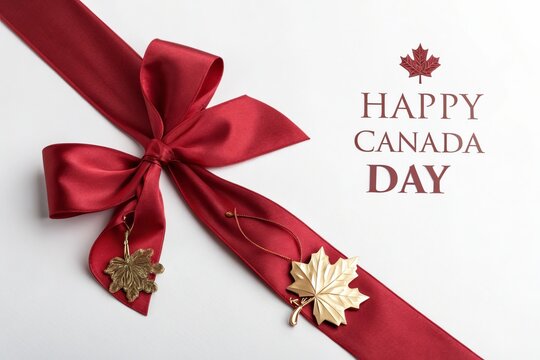 Elegant Flowing Red Silk Ribbon Canada Day Luxury Celebration.