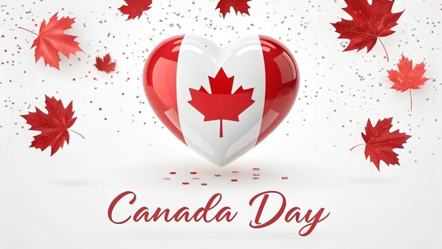 Glossy Heart Shaped Canada Flag Symbol For National Celebration.