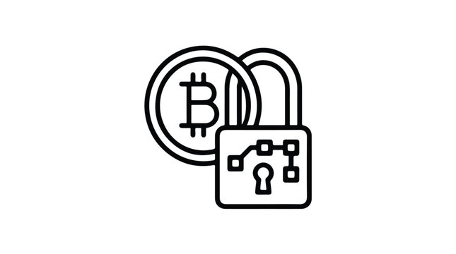 Bitcoin security icon with padlock and blockchain nodes, cryptocurrency wallet protection vector, digital finance safety and encrypted data concept