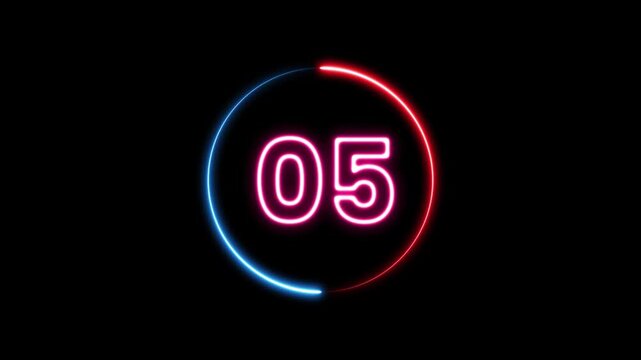 Neon bright glowing countdown timer from 10 to 0 seconds.Neon Countdown on black background.Neon bright glowing countdown .neon text 10 number countdown icon background 4k animation