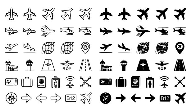 Flight Transport Airplane Icons Aviation Symbol Set Vector