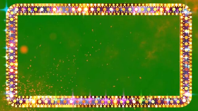 Glowing multicolored pixel border, green background, digital frame, vibrant rectangle