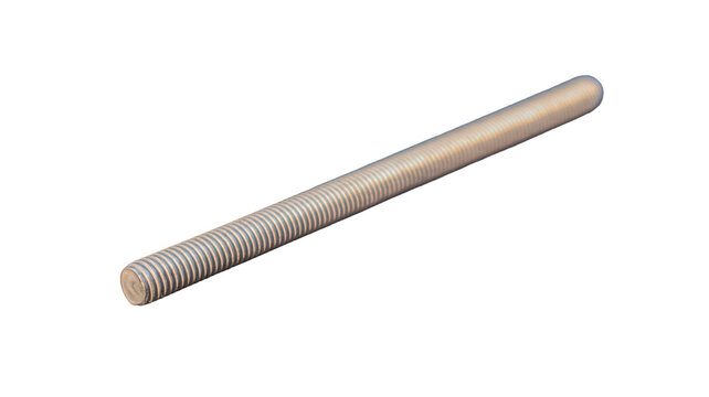 Single threaded metal rod bolt with threaded, fastener, hardware as cut out PNG