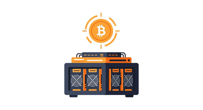 Bitcoin Mining Rig Illustration - Cryptocurrency Hardware and Blockchain Technology Concept