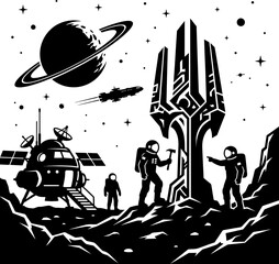 Astronauts exploring an alien planet surface with astronaut exploration discovery structure research universe ©  SobuzForge